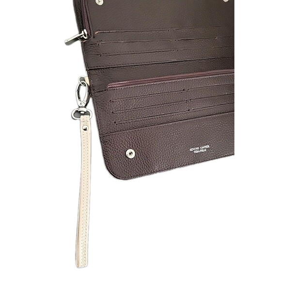 VERA Pelle Ivory Pebbled Leather Clutch Wallet Italy Snap Close EUC - Picture 6 of 9